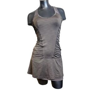 Lolë Ruched Side Tennis Layered Dress Top Sleeveless Tank Tunic Athletic Gray